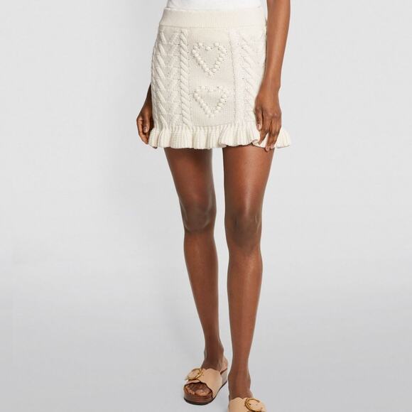 LOVESHACKFANCY Cable-Knit Brendana Mini Skirt Size M in Antique White NWT - Picture 3 of 15